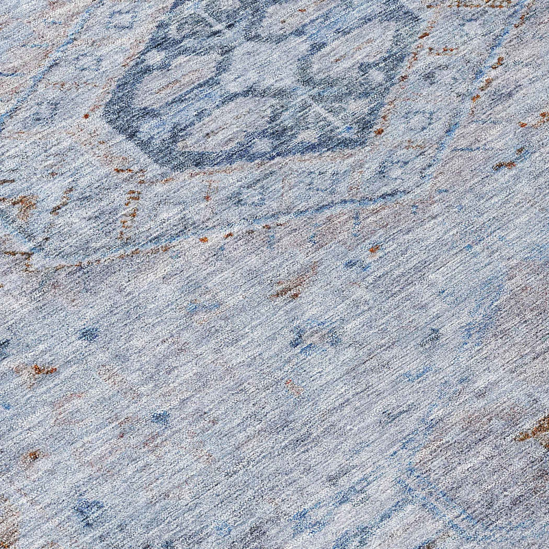 8' Sky Blue And Brown Round Medallion Washable Indoor Outdoor Area Rug