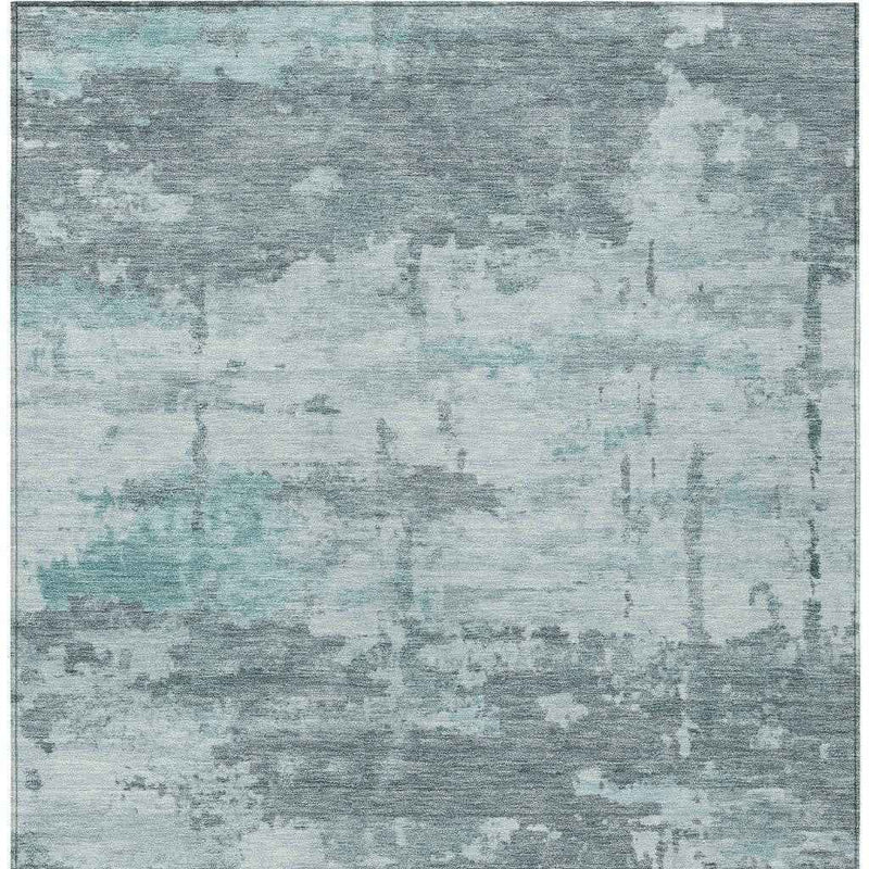 10' X 14' Aqua And Ivory Abstract Washable Indoor Outdoor Area Rug