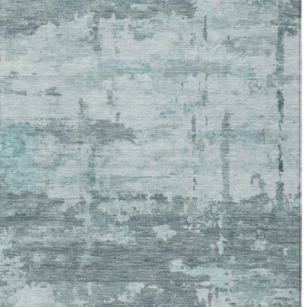 10' X 14' Aqua And Ivory Abstract Washable Indoor Outdoor Area Rug