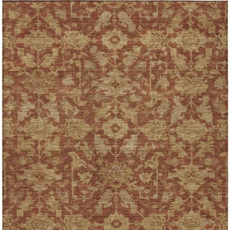 8' X 10' Rust And Beige Floral Washable Indoor Outdoor Area Rug