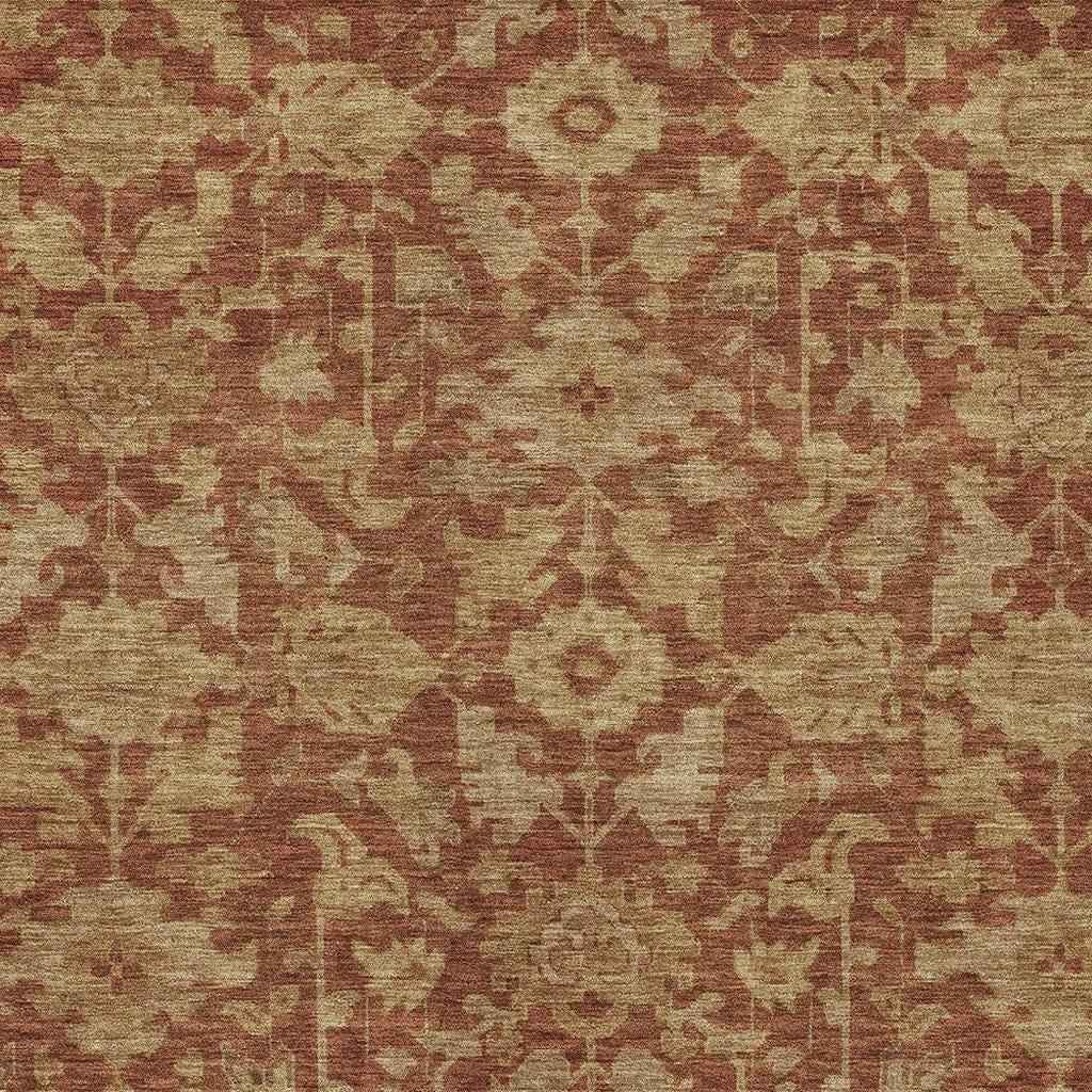 8' X 10' Rust And Beige Floral Washable Indoor Outdoor Area Rug