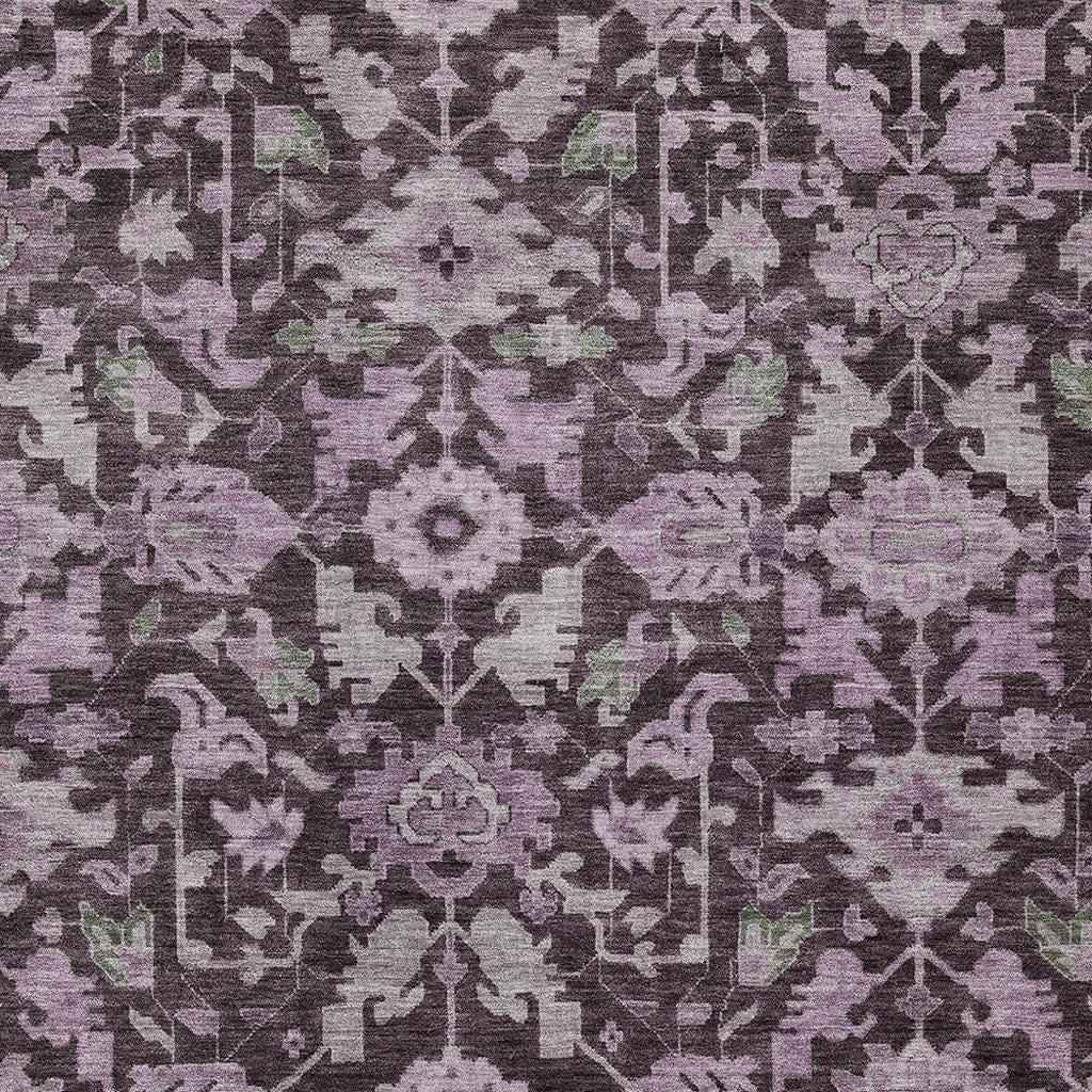 9' X 12' Eggplant And Gray Floral Washable Indoor Outdoor Area Rug