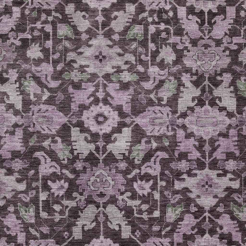 9' X 12' Eggplant And Gray Floral Washable Indoor Outdoor Area Rug