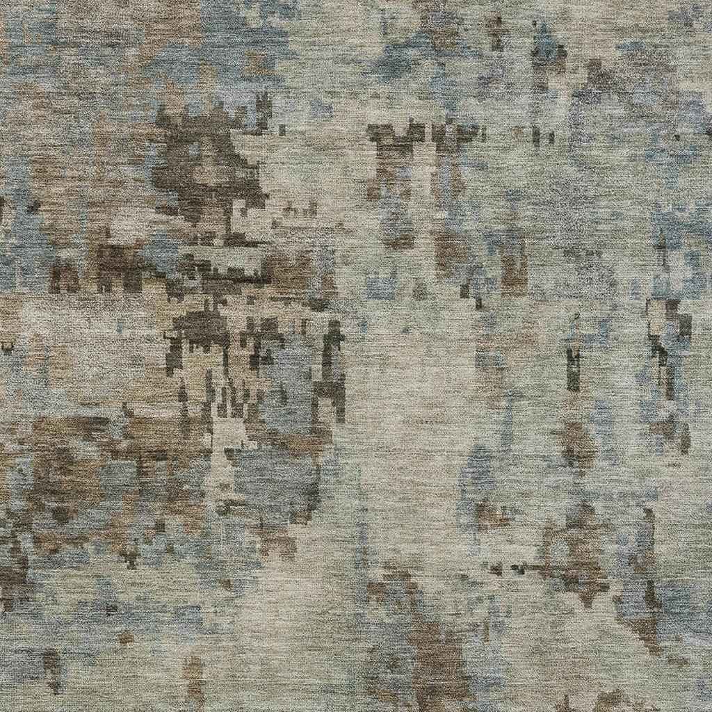 10' X 14' Beige Gray And Chocolate Abstract Washable Indoor Outdoor Area Rug