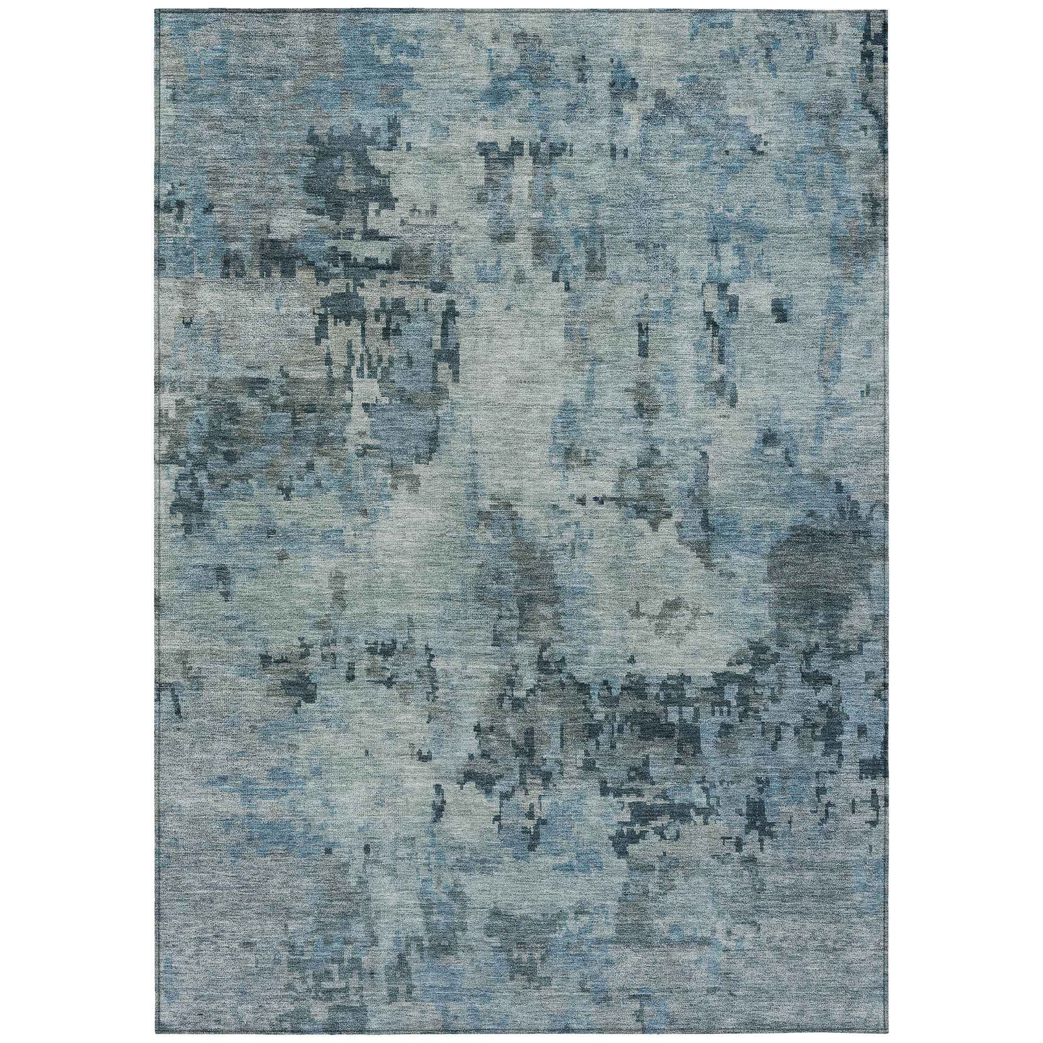 10' X 14' Blue And Gray Abstract Washable Indoor Outdoor Area Rug