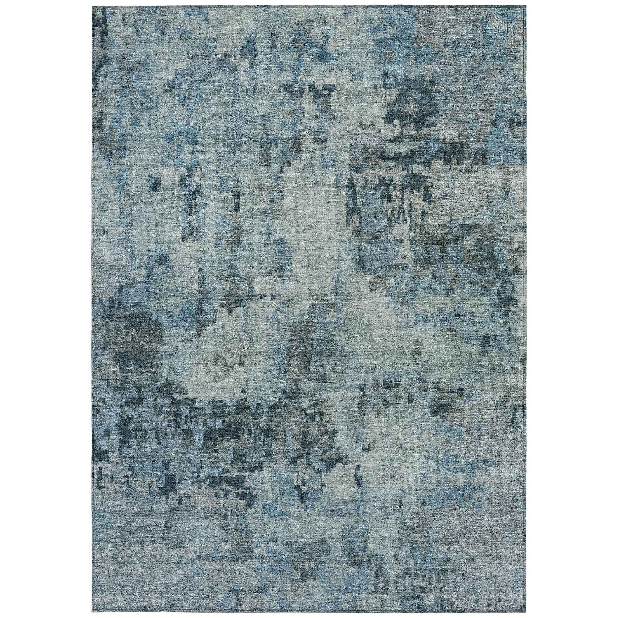 10' X 14' Blue And Gray Abstract Washable Indoor Outdoor Area Rug