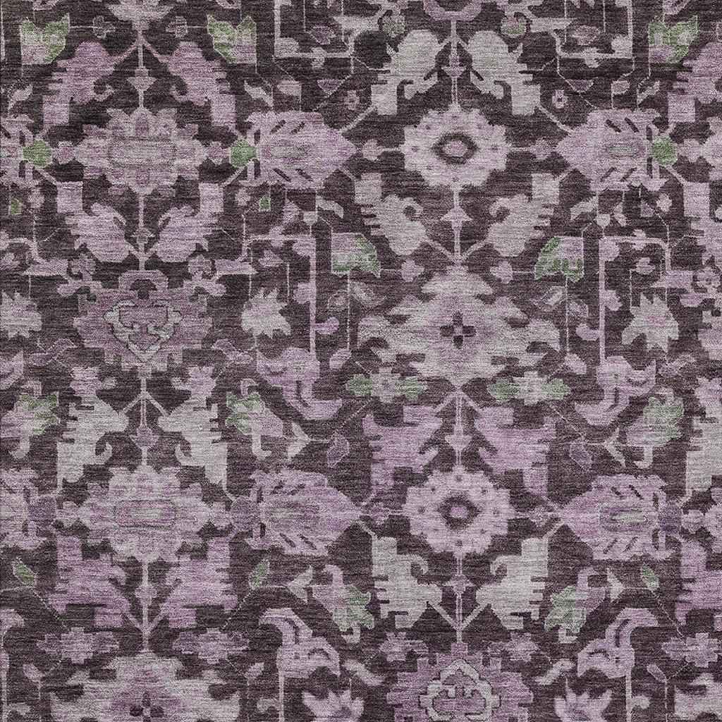 10' X 14' Eggplant And Gray Floral Washable Indoor Outdoor Area Rug
