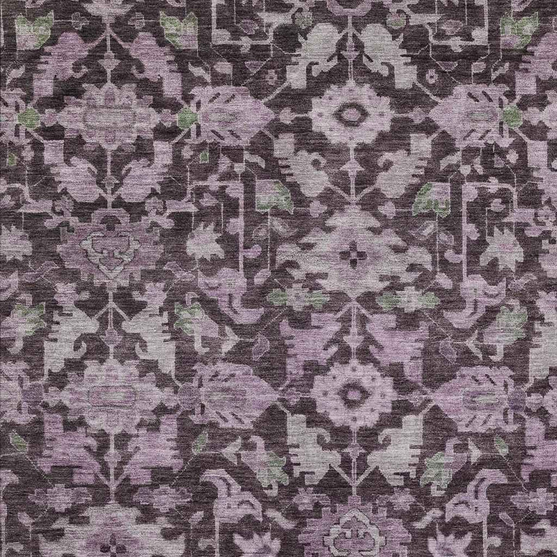 10' X 14' Eggplant And Gray Floral Washable Indoor Outdoor Area Rug