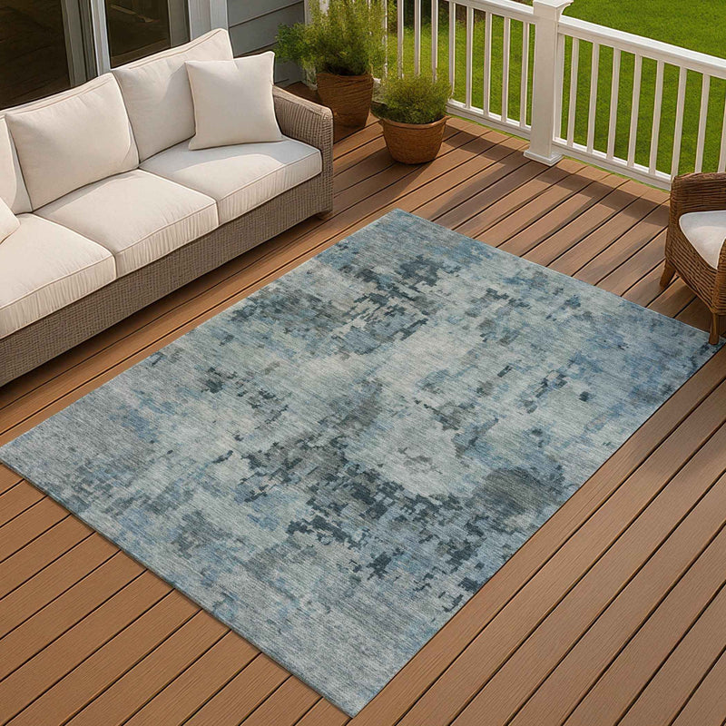 10' X 14' Blue And Gray Abstract Washable Indoor Outdoor Area Rug
