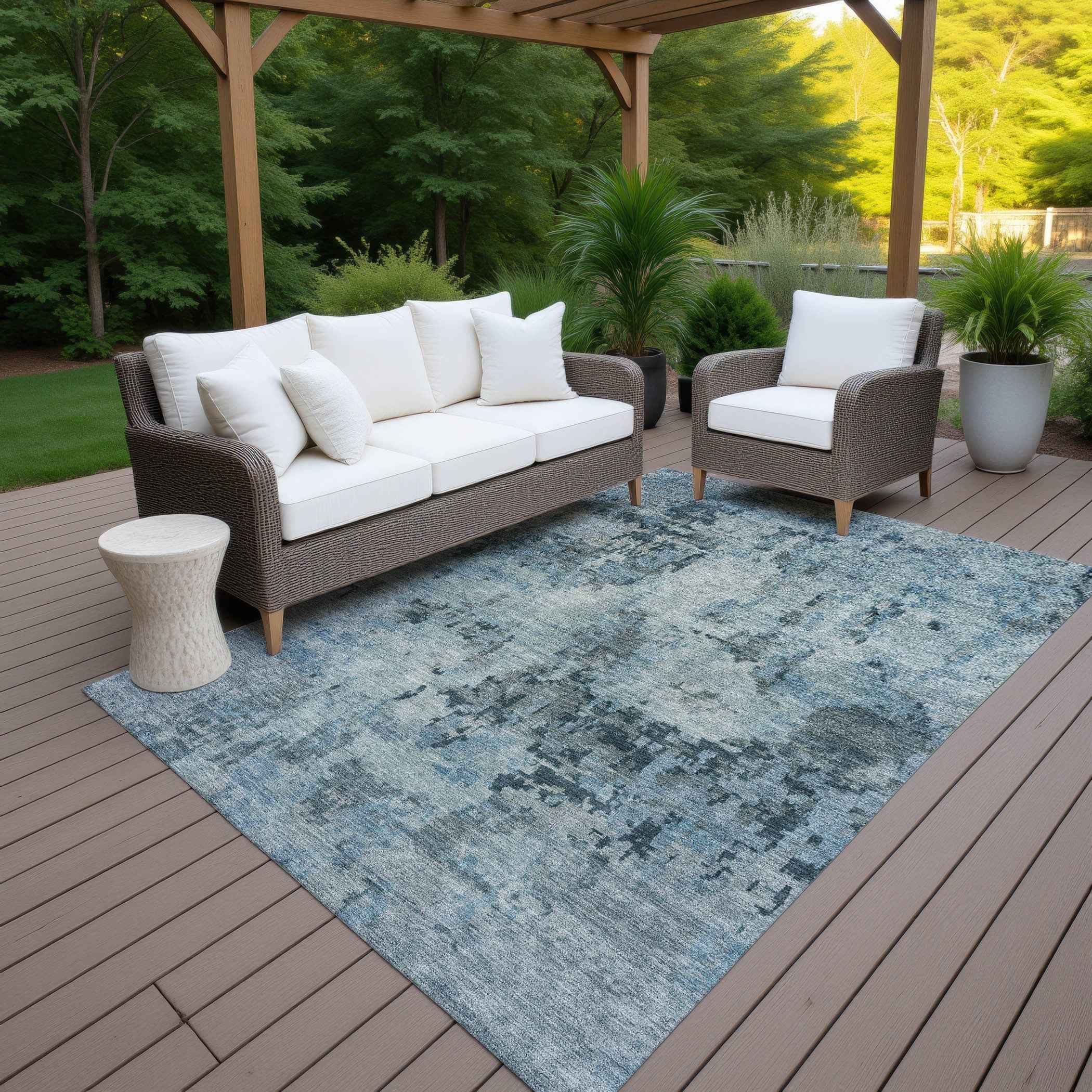 10' X 14' Blue And Gray Abstract Washable Indoor Outdoor Area Rug
