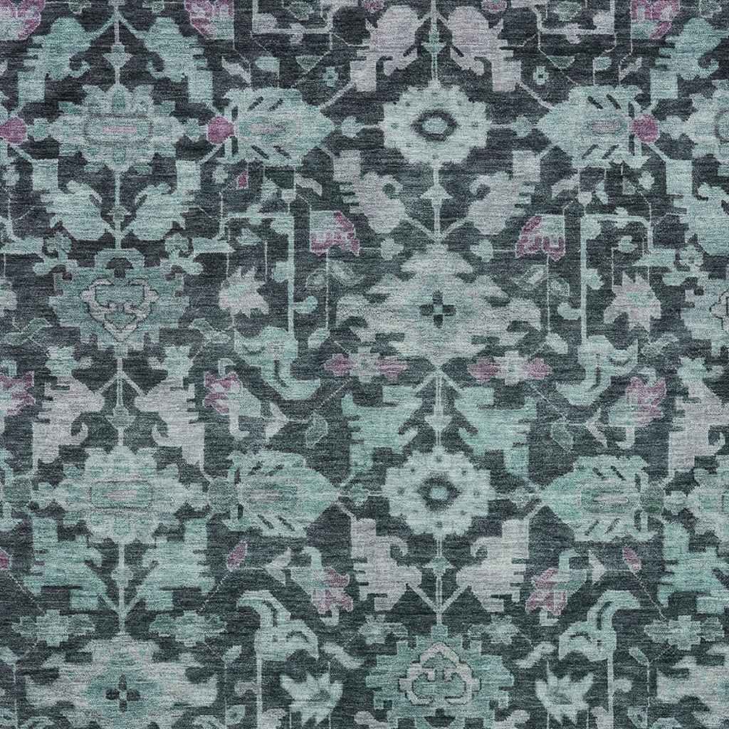 3' X 5' Teal Blue And Plum Floral Washable Indoor Outdoor Area Rug