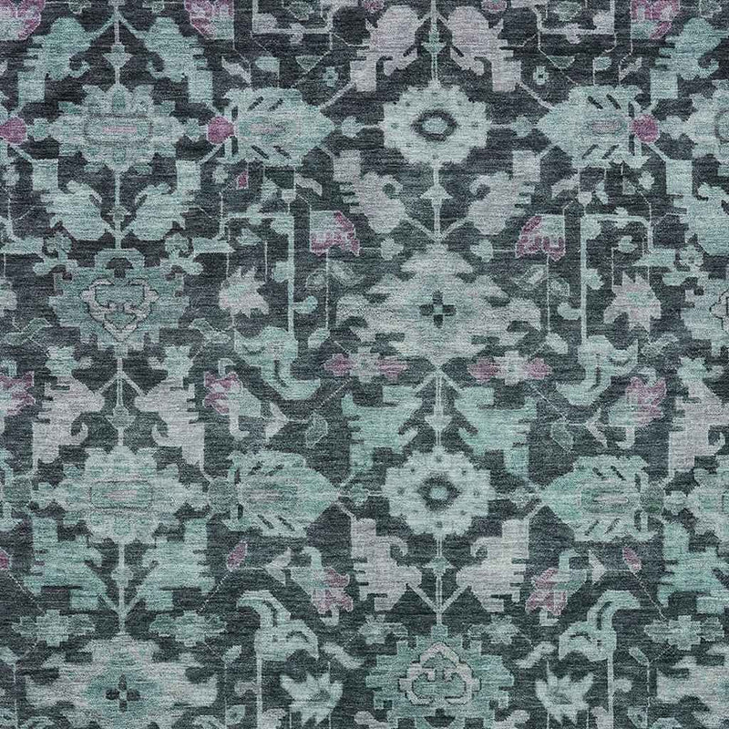 3' X 5' Teal Blue And Plum Floral Washable Indoor Outdoor Area Rug