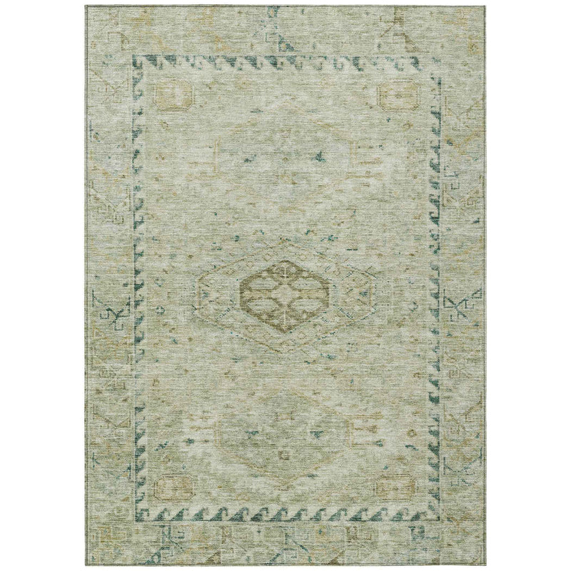 9' X 12' Sage And Gold Medallion Washable Indoor Outdoor Area Rug