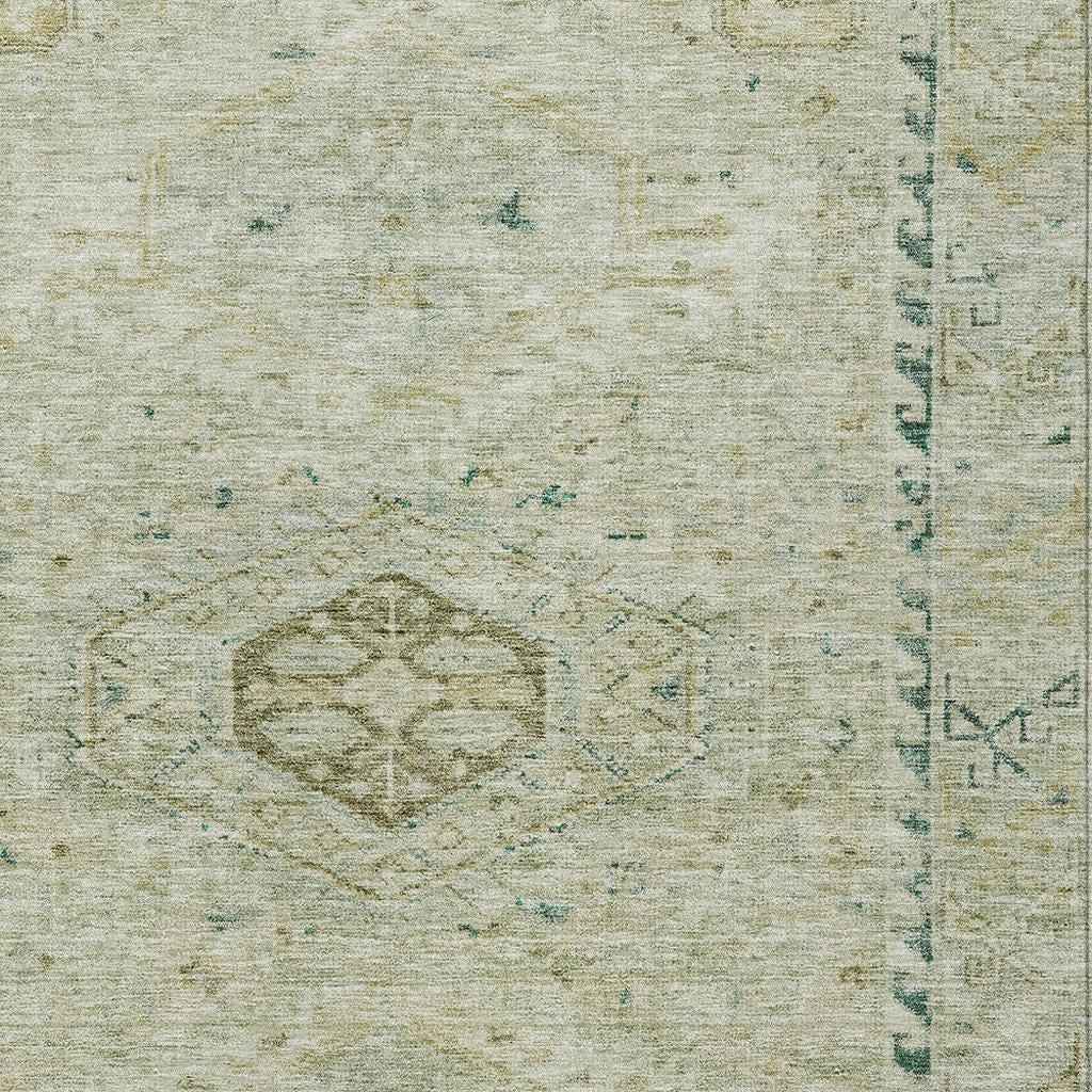 9' X 12' Sage And Gold Medallion Washable Indoor Outdoor Area Rug