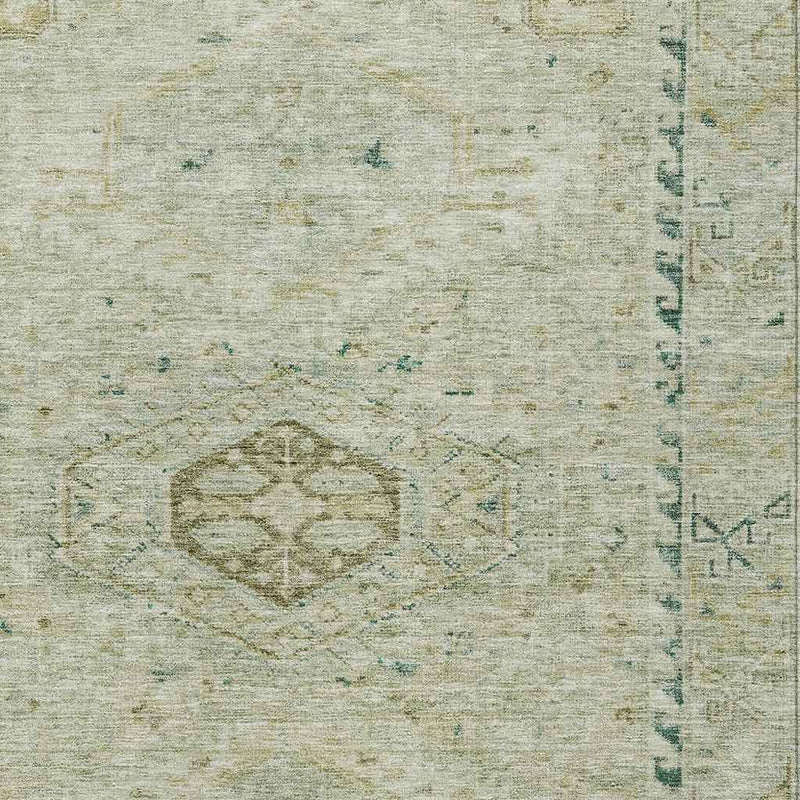 9' X 12' Sage And Gold Medallion Washable Indoor Outdoor Area Rug