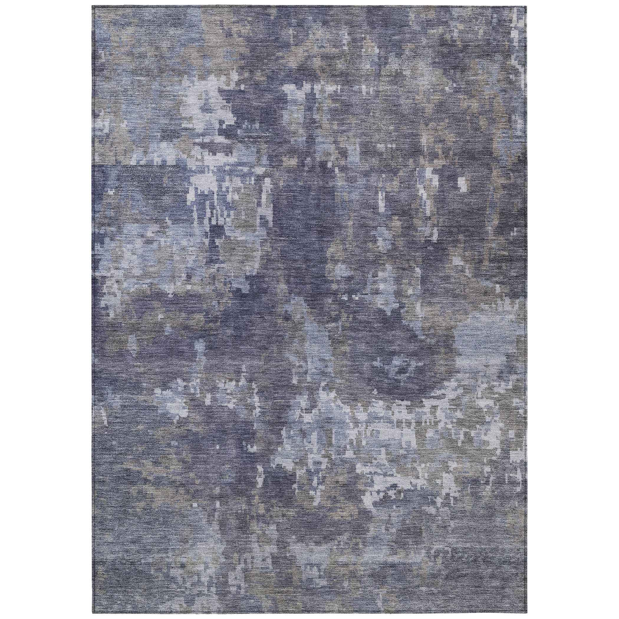 8' X 10' Plum And Ivory Abstract Washable Indoor Outdoor Area Rug