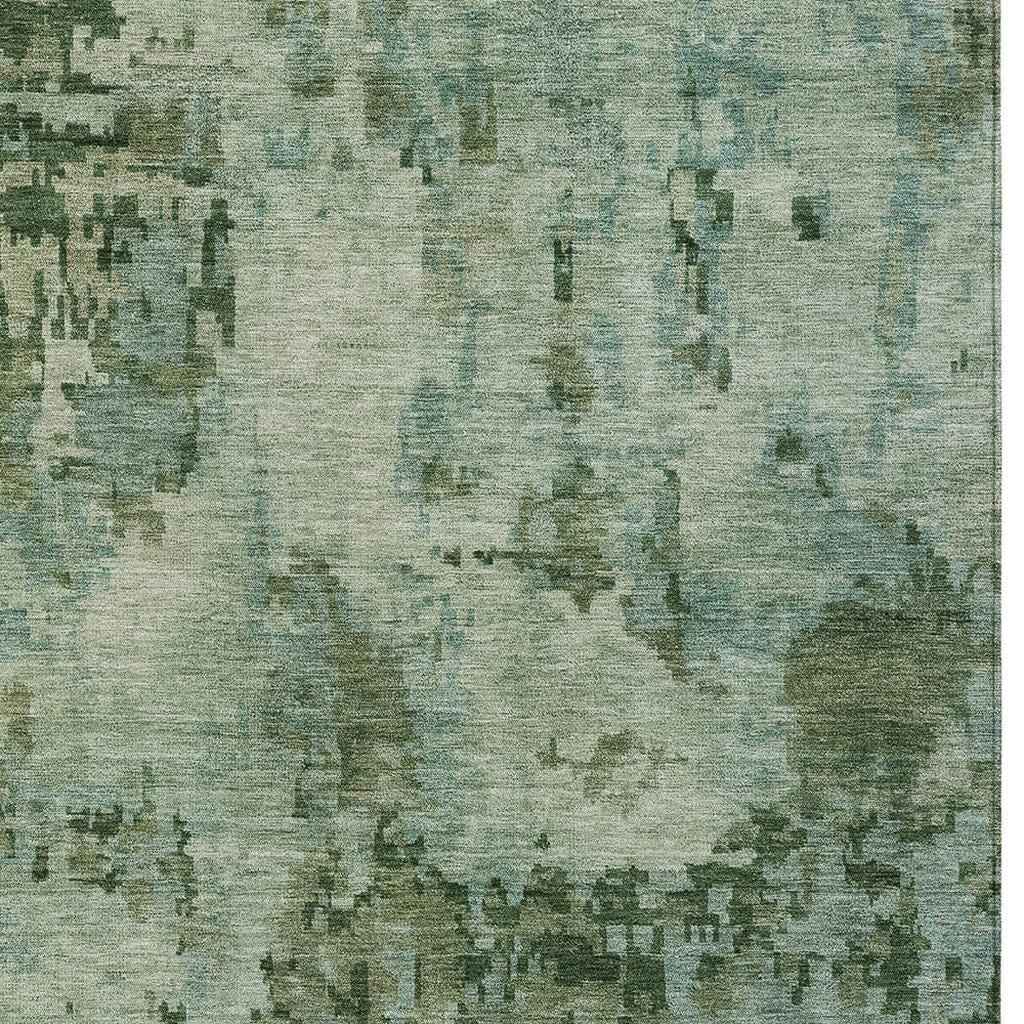 5' X 8' Sage And Teal Blue Abstract Washable Indoor Outdoor Area Rug