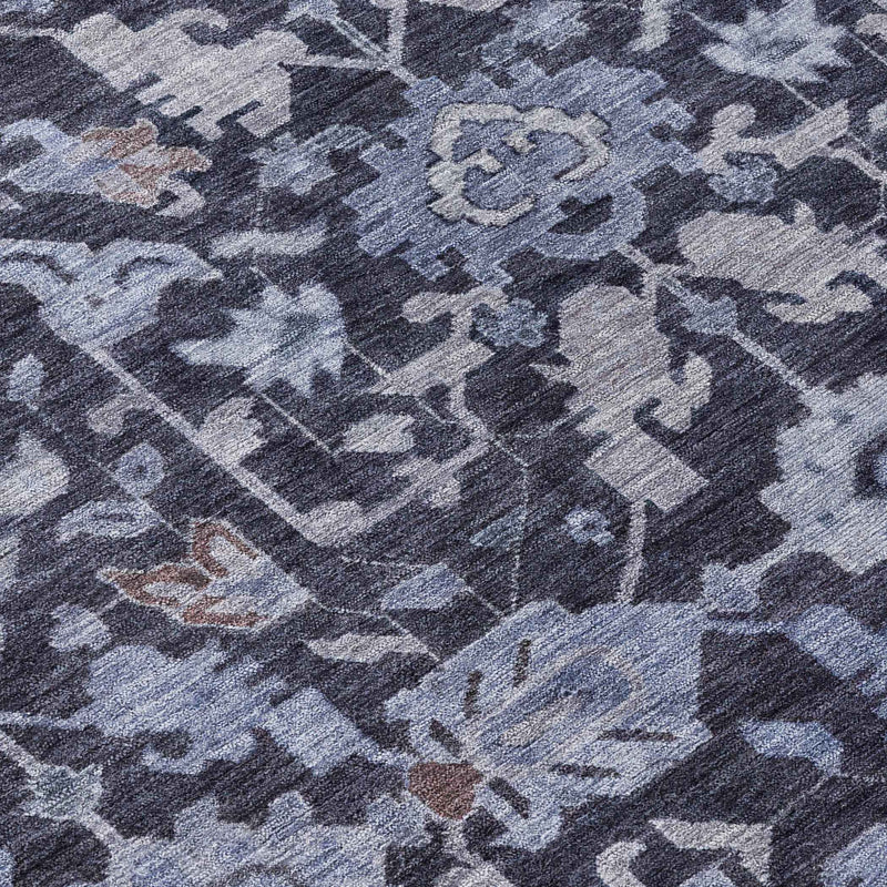 8' Navy Blue And Plum Round Floral Washable Indoor Outdoor Area Rug