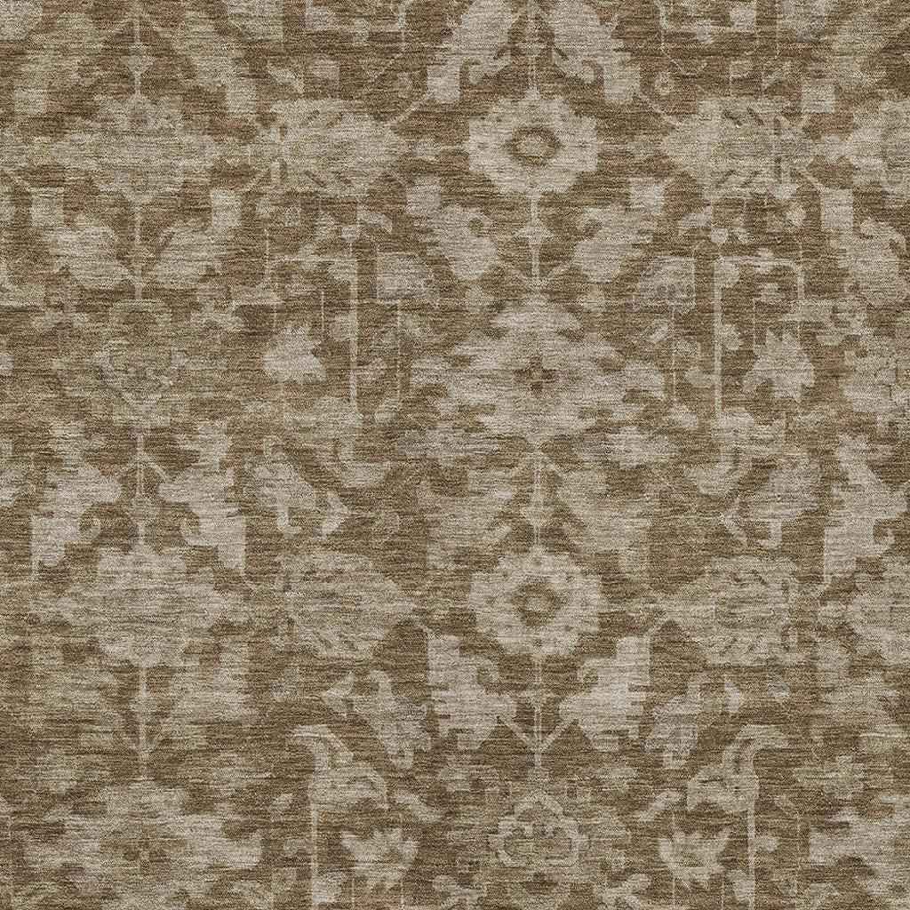 10' X 14' Brown And Beige Floral Washable Indoor Outdoor Area Rug