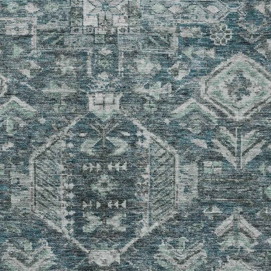 8' X 10' Teal Blue And Silver Medallion Washable Indoor Outdoor Area Rug