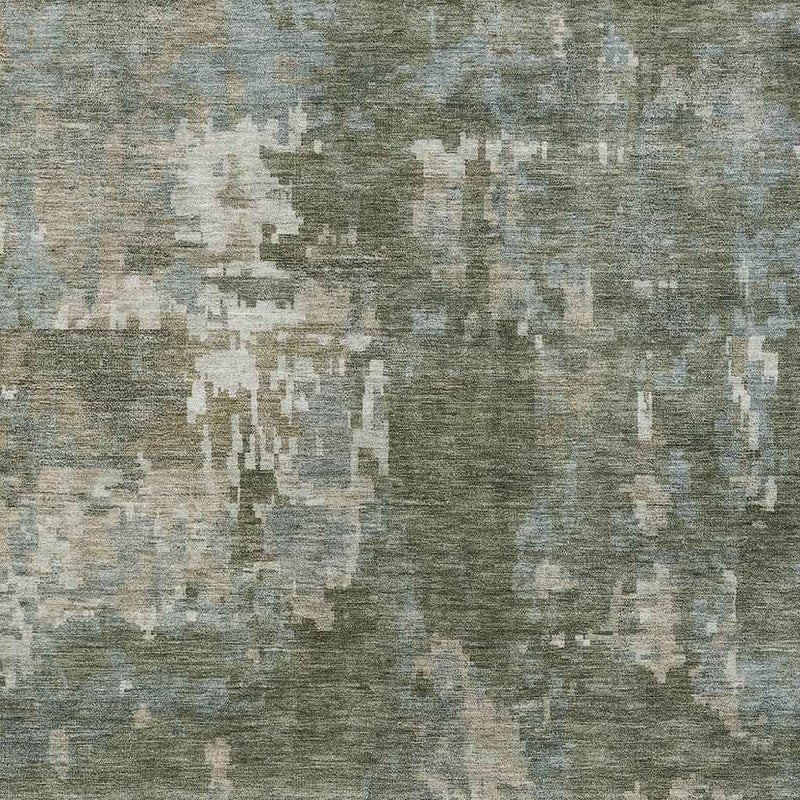 3' X 5' Fern Green And Beige Abstract Washable Indoor Outdoor Area Rug