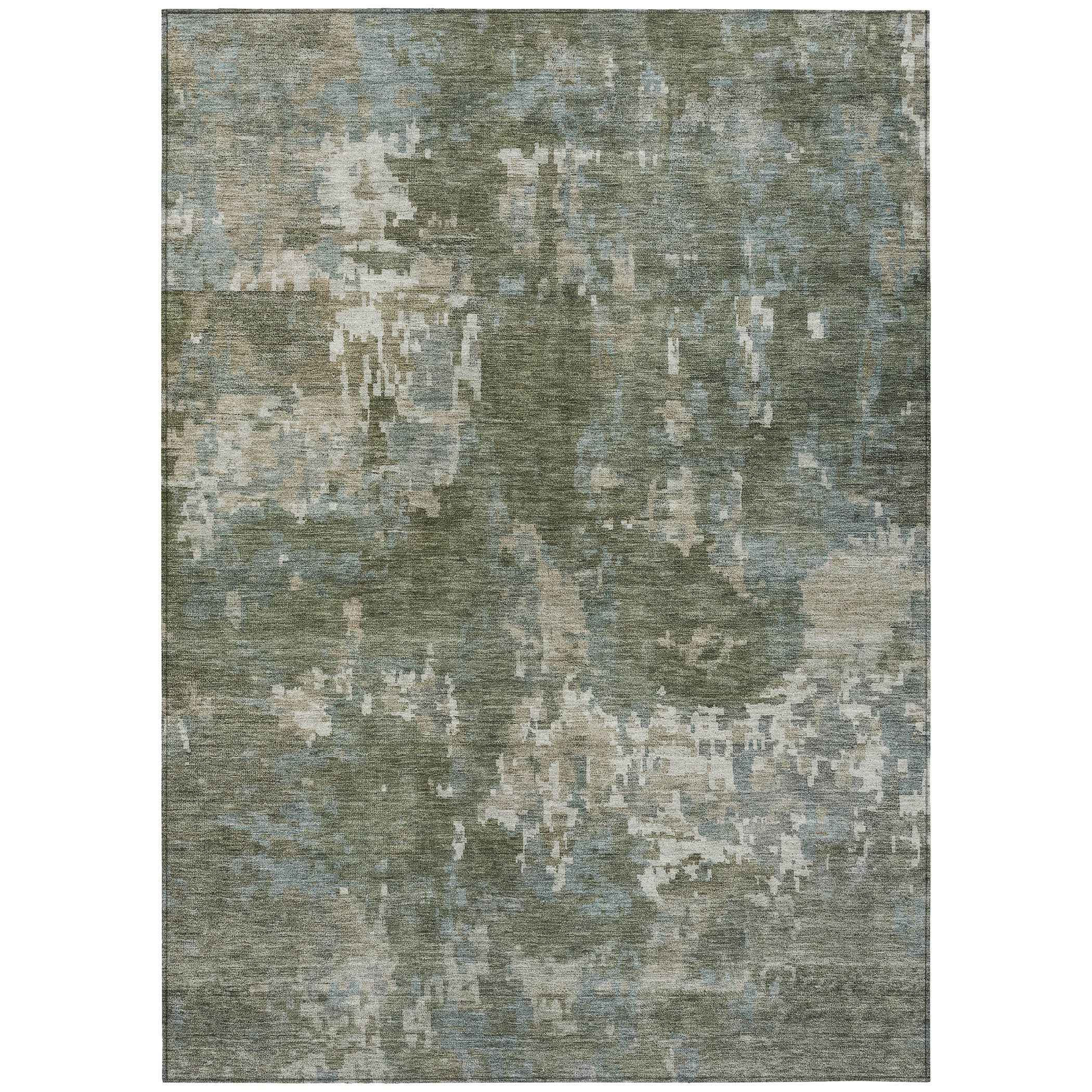 3' X 5' Fern Green And Beige Abstract Washable Indoor Outdoor Area Rug