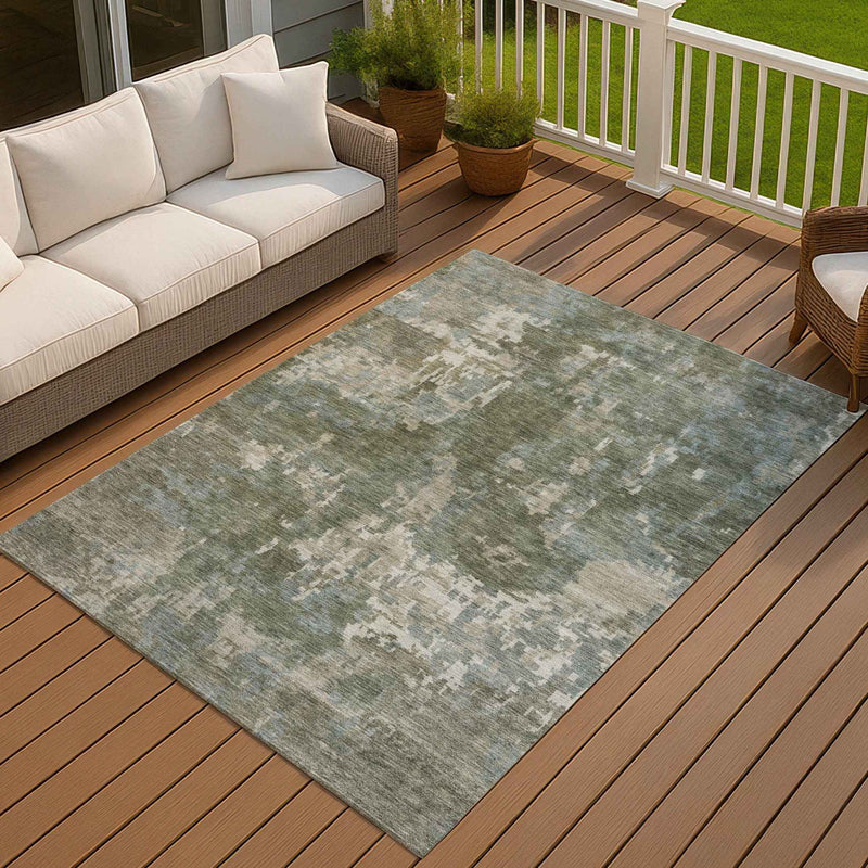 3' X 5' Fern Green And Beige Abstract Washable Indoor Outdoor Area Rug