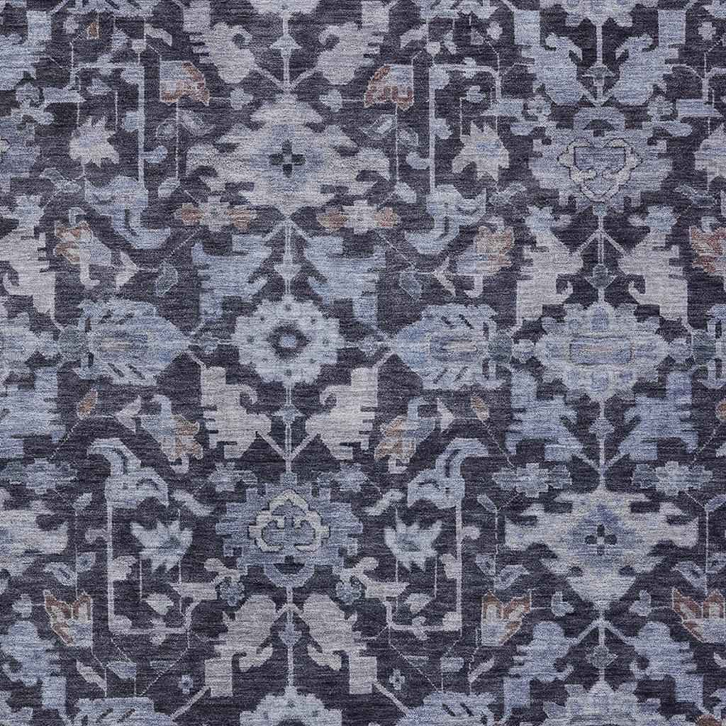 9' X 12' Navy Blue And Plum Floral Washable Indoor Outdoor Area Rug