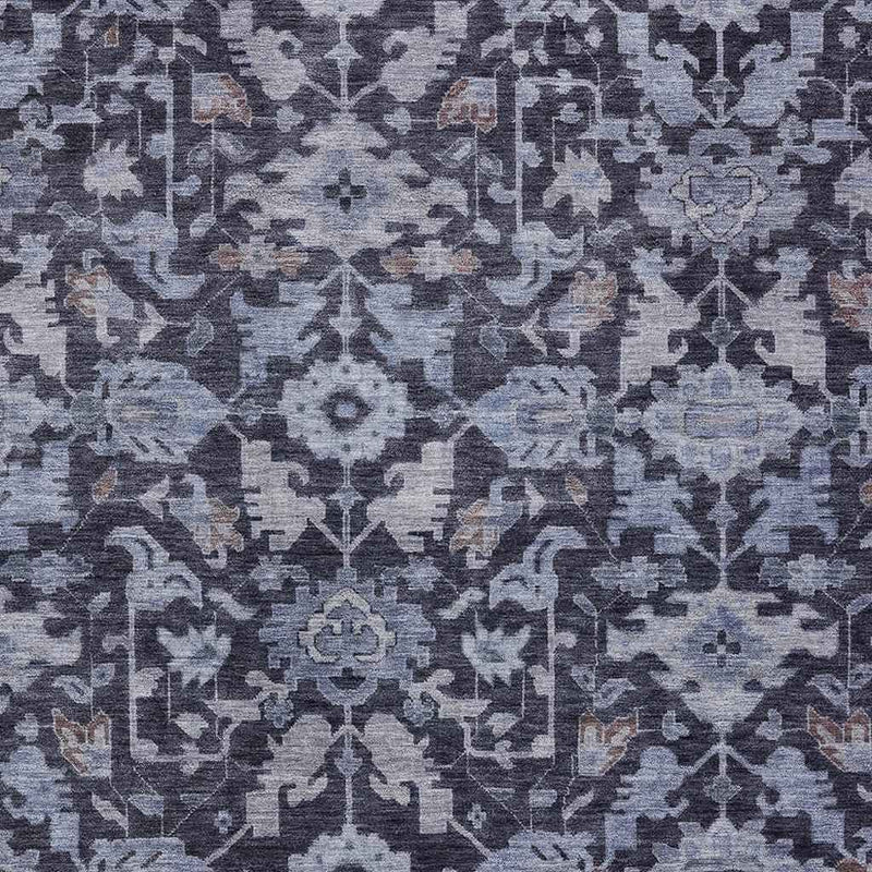 9' X 12' Navy Blue And Plum Floral Washable Indoor Outdoor Area Rug