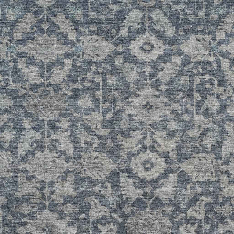 10' X 14' Denim Blue And Silver Floral Washable Indoor Outdoor Area Rug