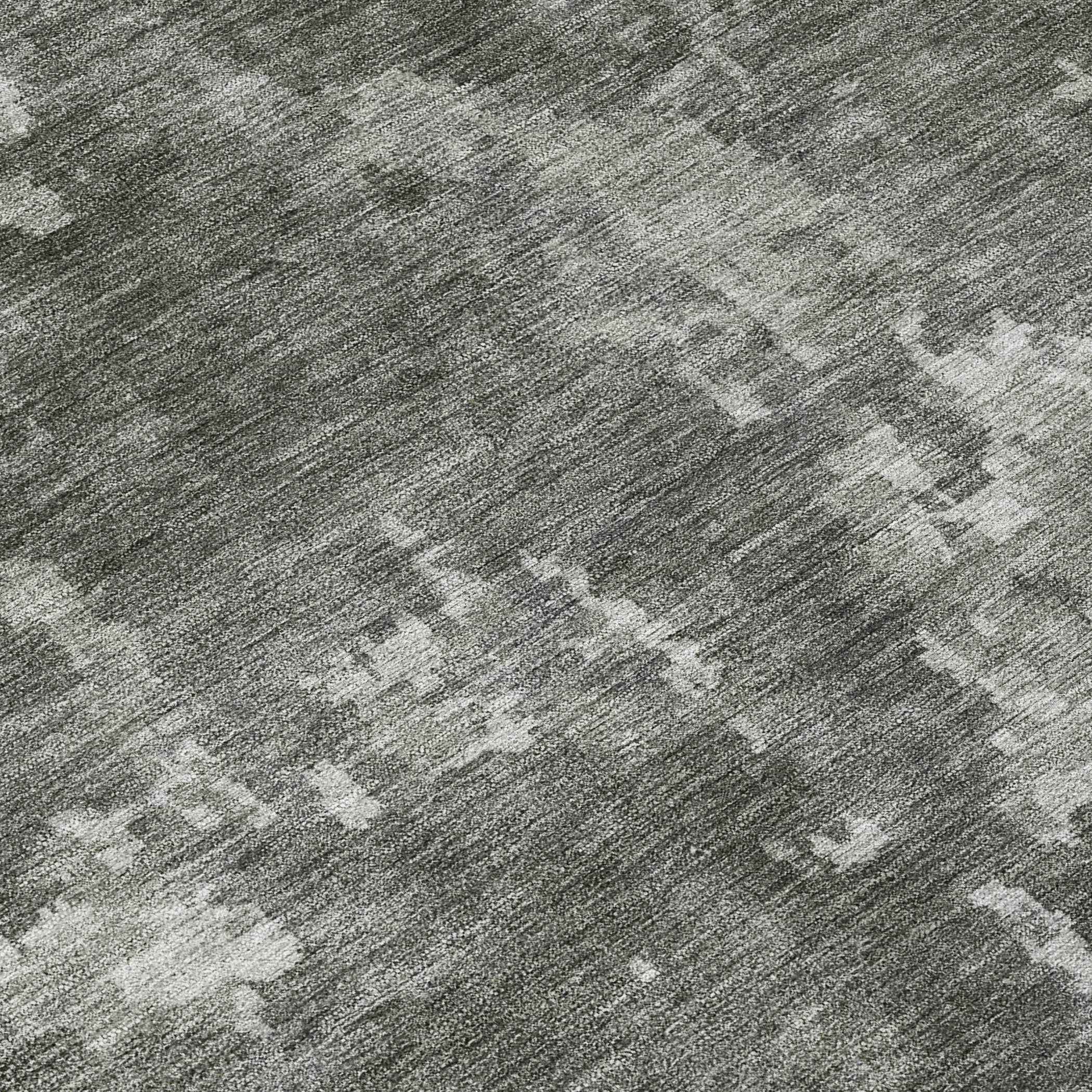 8' Pewter And Ivory Round Abstract Washable Indoor Outdoor Area Rug