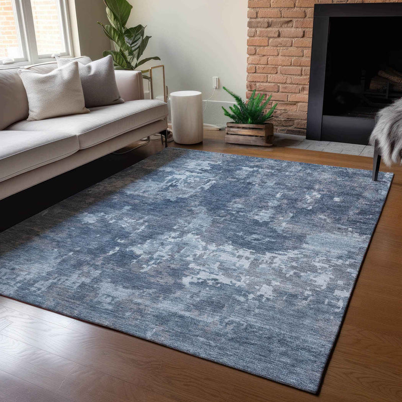 8' X 10' Blue And Ivory Abstract Washable Indoor Outdoor Area Rug
