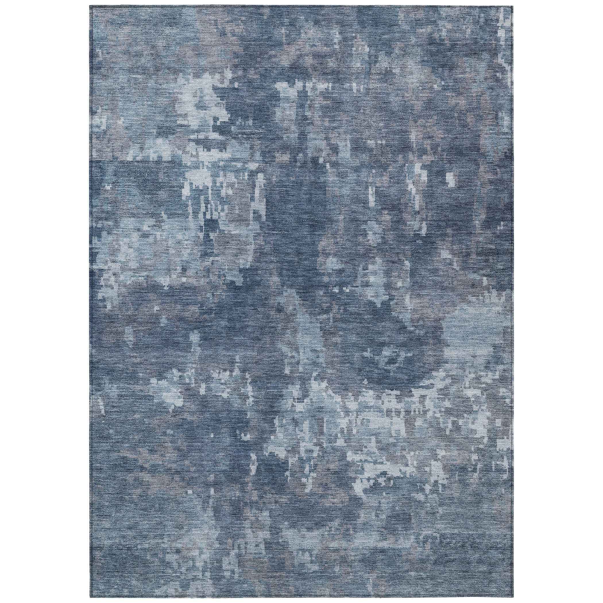 8' X 10' Blue And Ivory Abstract Washable Indoor Outdoor Area Rug