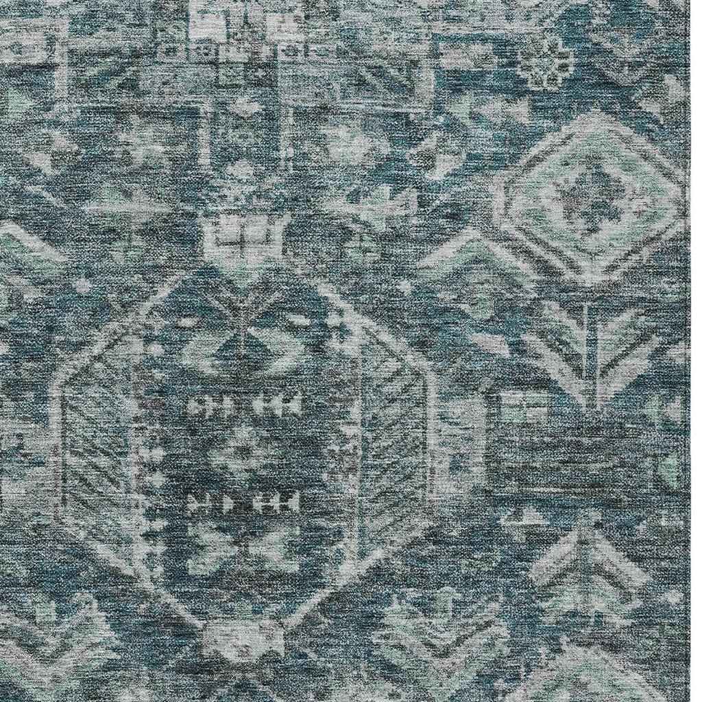 10' X 14' Teal Blue And Silver Medallion Washable Indoor Outdoor Area Rug