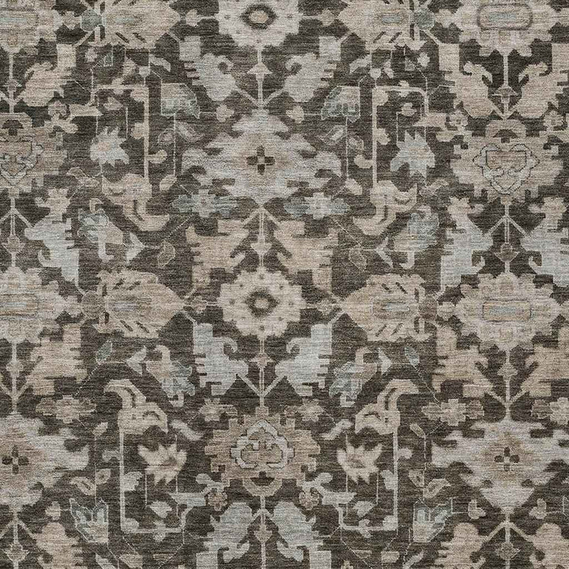 3' X 5' Chocolate And Gray Floral Washable Indoor Outdoor Area Rug