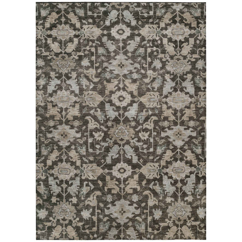 3' X 5' Chocolate And Gray Floral Washable Indoor Outdoor Area Rug