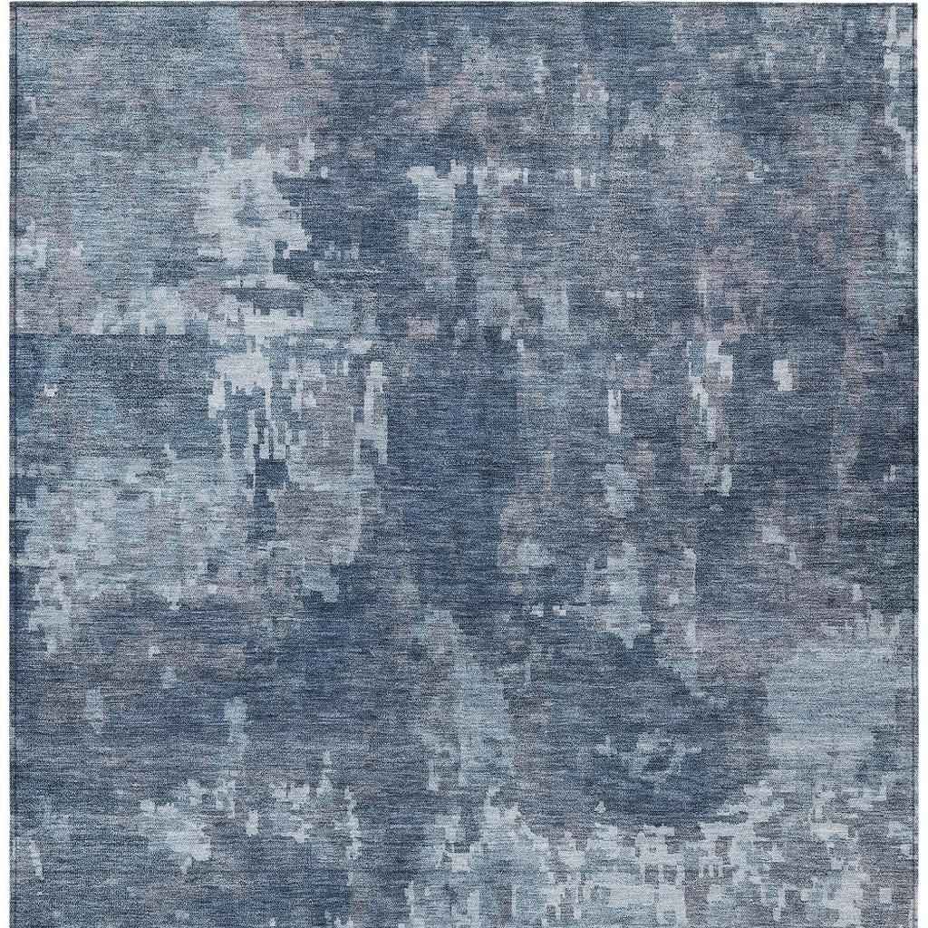 5' X 8' Blue And Ivory Abstract Washable Indoor Outdoor Area Rug