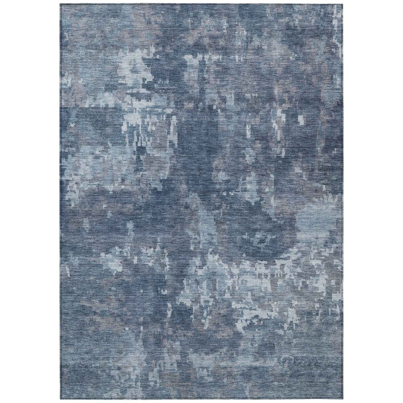 5' X 8' Blue And Ivory Abstract Washable Indoor Outdoor Area Rug