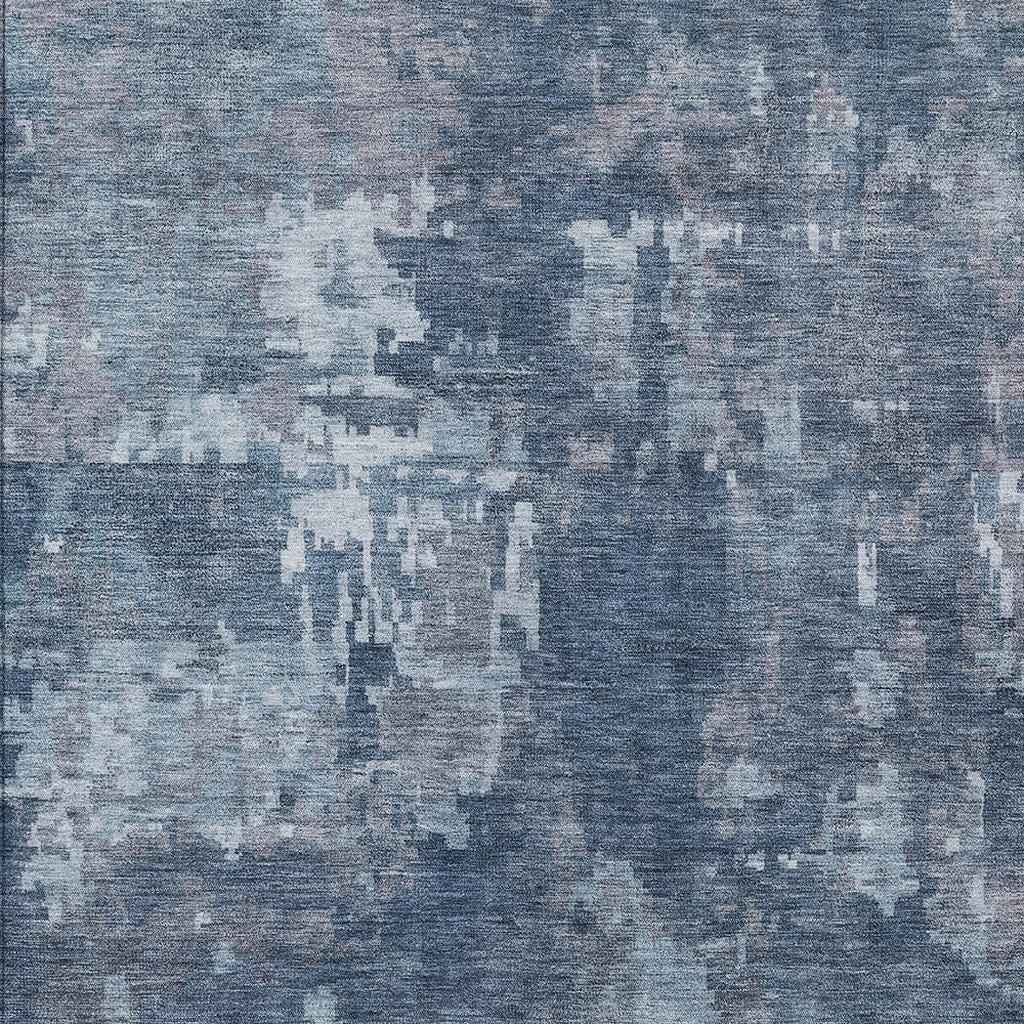 5' X 8' Blue And Ivory Abstract Washable Indoor Outdoor Area Rug