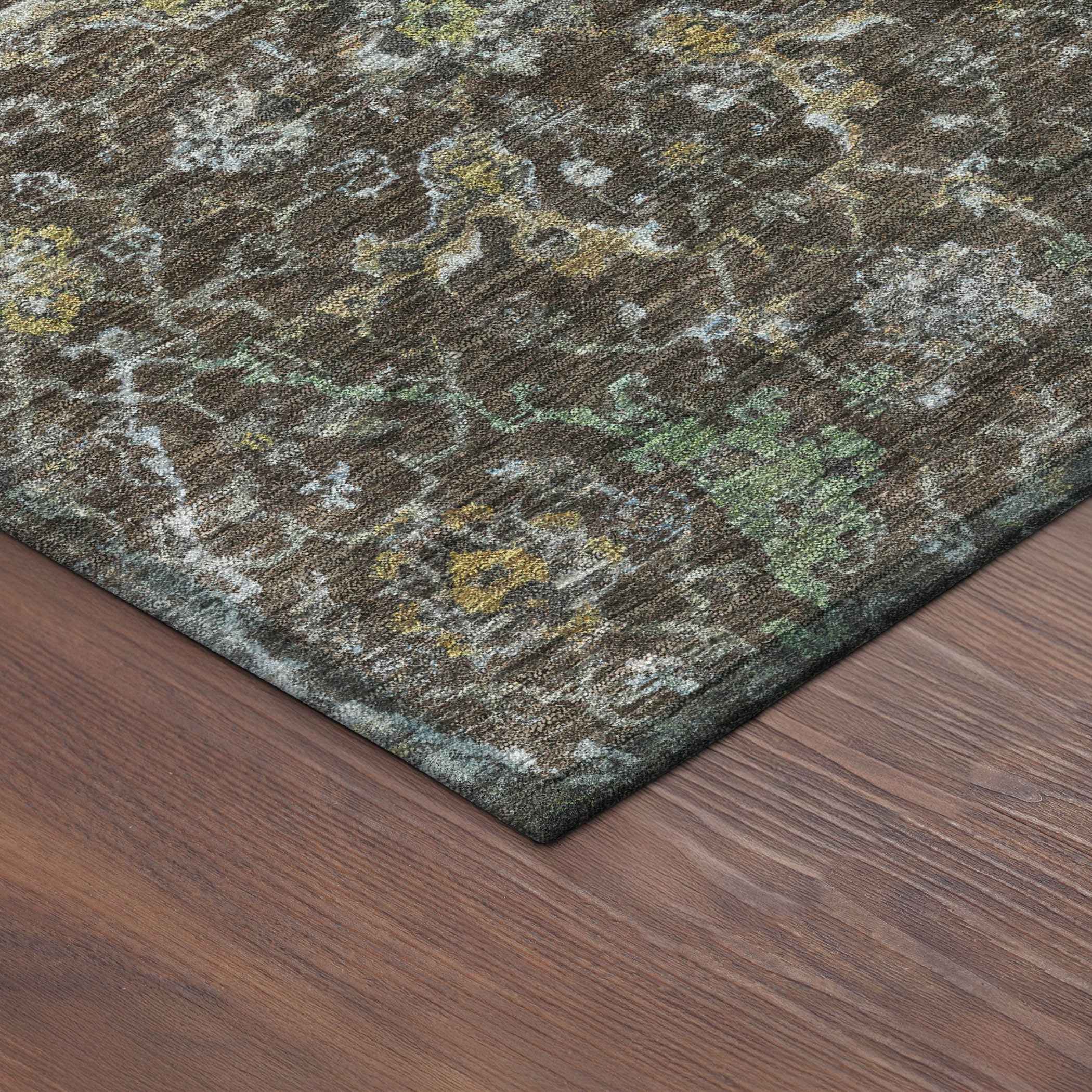 8' Chocolate And Gray Round Damask Washable Indoor Outdoor Area Rug