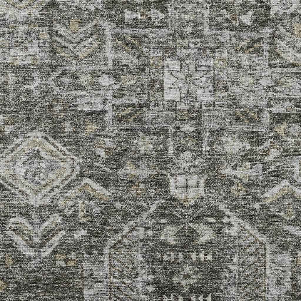 3' X 5' Pewter And Silver Medallion Washable Indoor Outdoor Area Rug