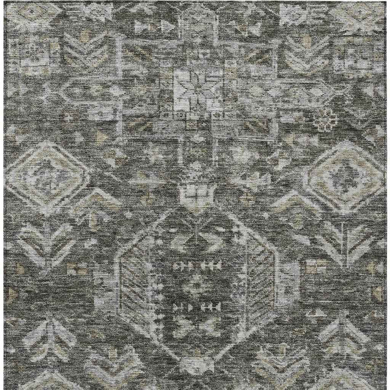 3' X 5' Pewter And Silver Medallion Washable Indoor Outdoor Area Rug