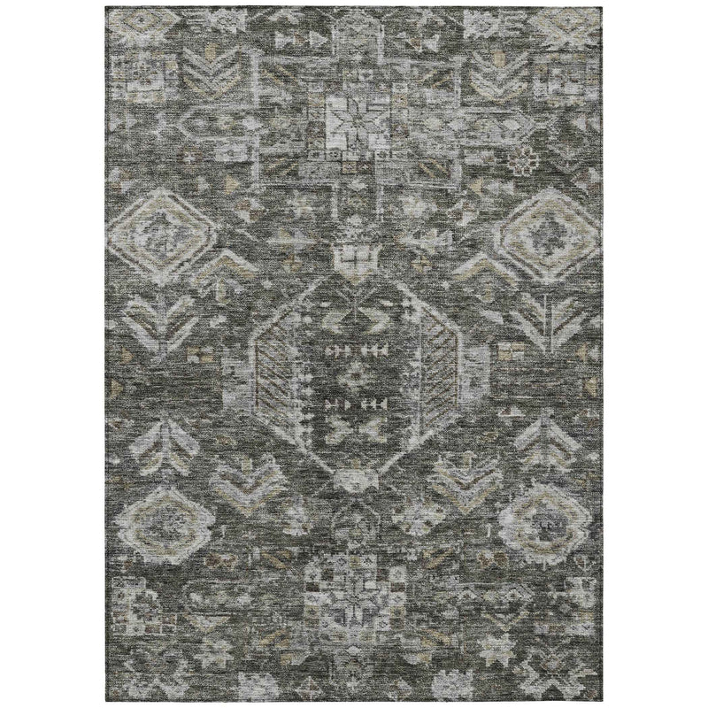 3' X 5' Pewter And Silver Medallion Washable Indoor Outdoor Area Rug