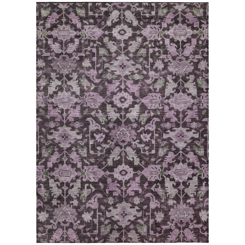 8' X 10' Eggplant And Gray Floral Washable Indoor Outdoor Area Rug