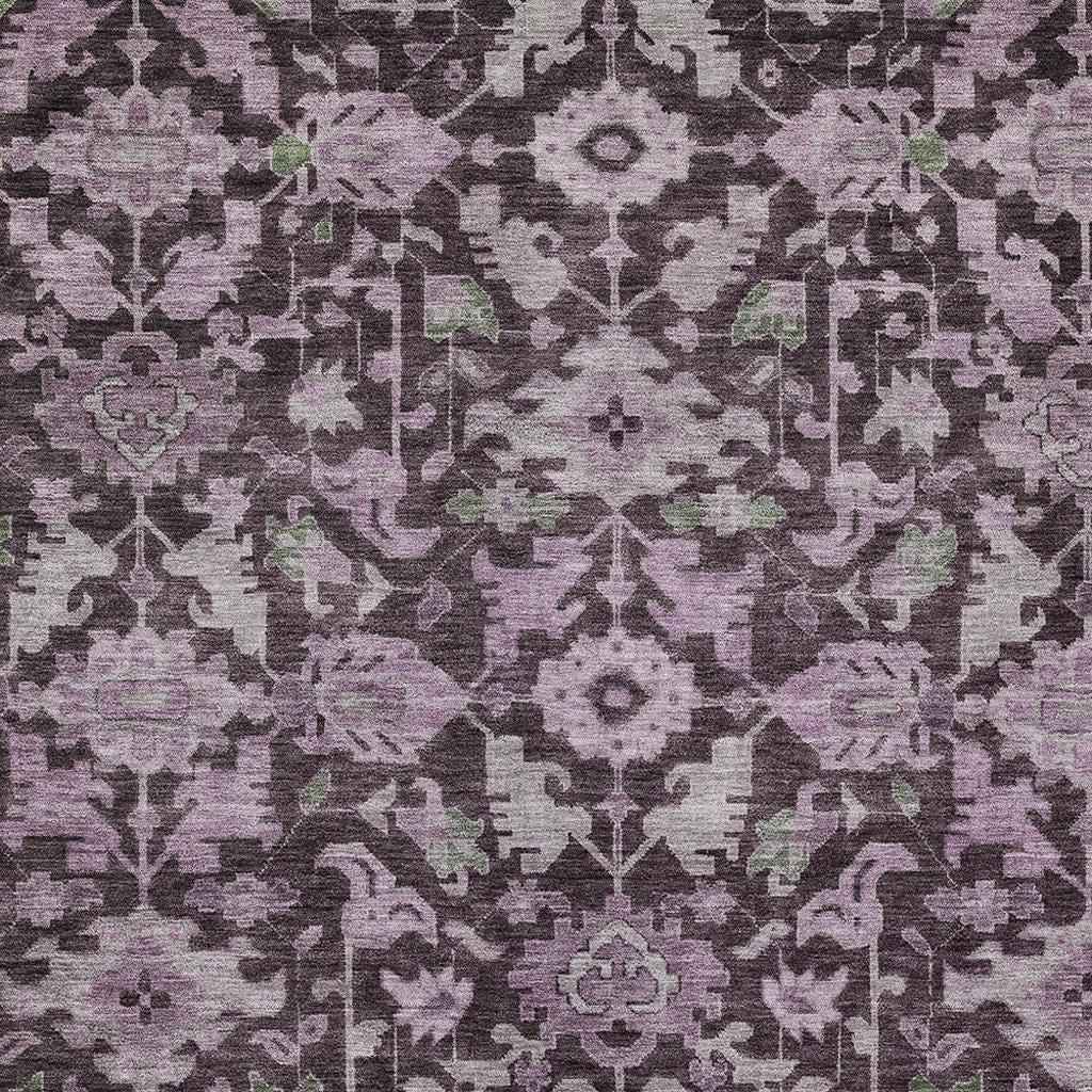 8' X 10' Eggplant And Gray Floral Washable Indoor Outdoor Area Rug