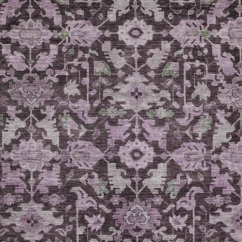 8' X 10' Eggplant And Gray Floral Washable Indoor Outdoor Area Rug