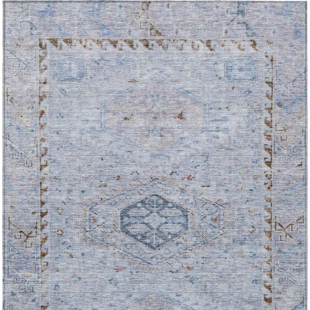 3' X 5' Sky Blue And Brown Medallion Washable Indoor Outdoor Area Rug