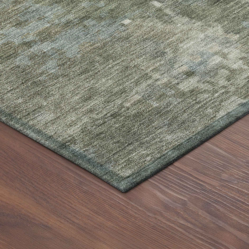 8' Fern Green And Beige Round Abstract Washable Indoor Outdoor Area Rug