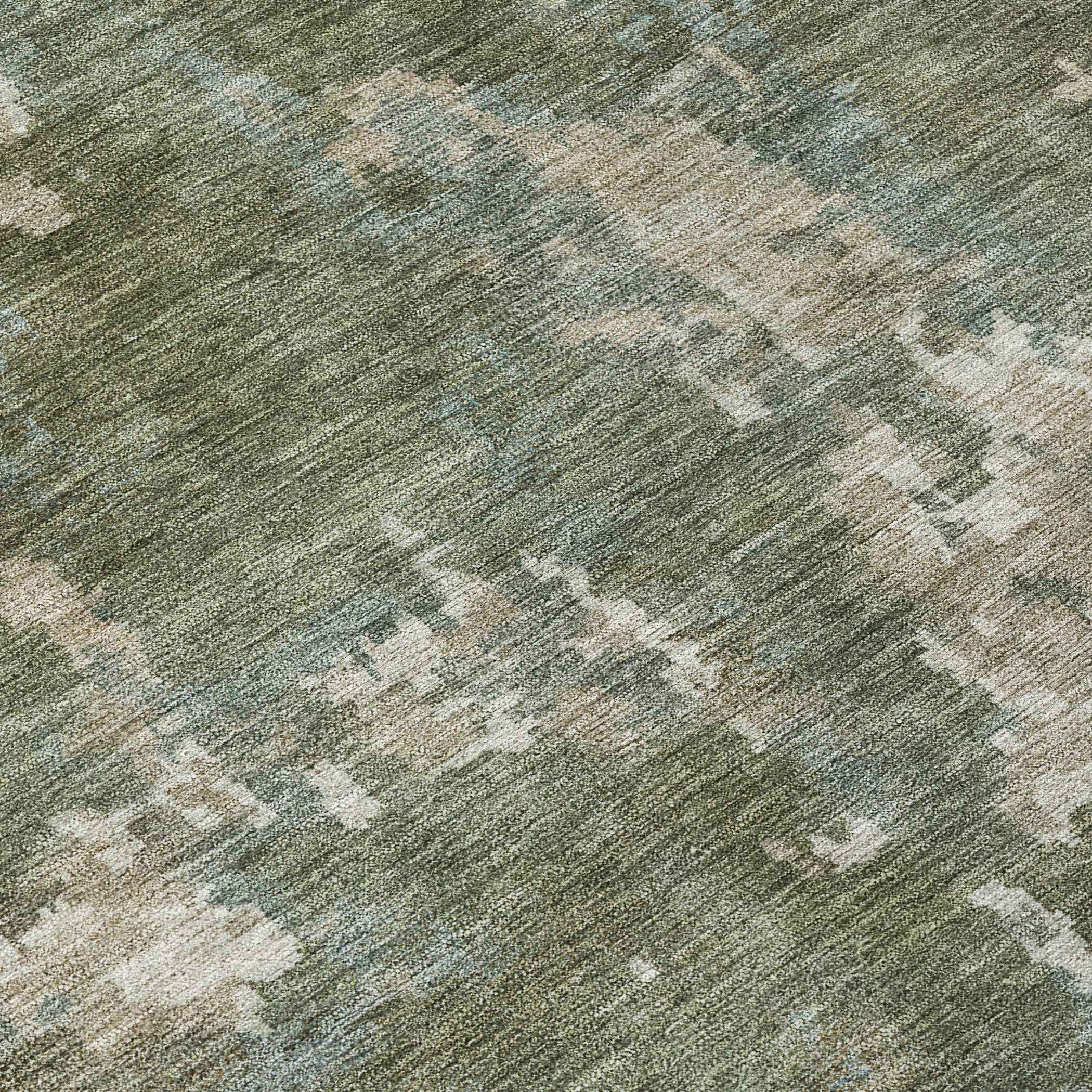 8' Fern Green And Beige Round Abstract Washable Indoor Outdoor Area Rug