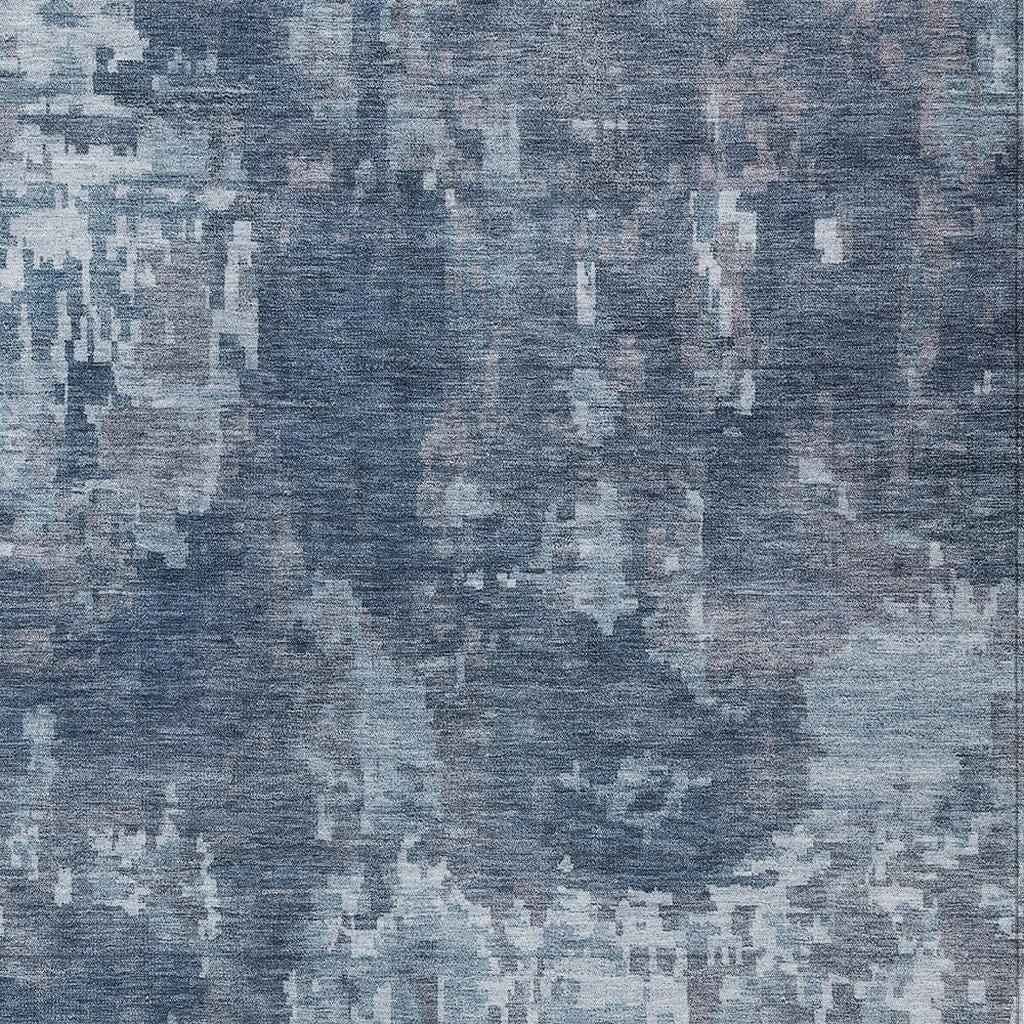 9' X 12' Blue And Ivory Abstract Washable Indoor Outdoor Area Rug